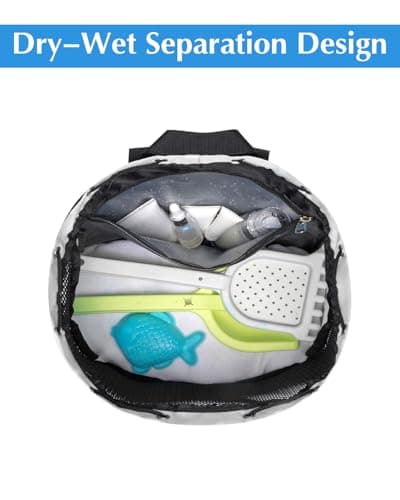 GreenTaya Drawstring Backpack Sandproof Beach Backpack with Shoe Compartment & Wet Pocket Waterproof Mesh Swim Bag Pool Bag for Gym, Travel and Workout Gear (Beige) — view 4