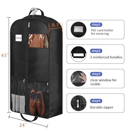 BH7STAR 43" Heavy Duty Garment Bags for Travel 6.5" Gusseted Suit Bags for Closet Storage 2 Handles Hanging Clothes Bag with Pocket Mens Suit Cover for Shirts, Coats, Dresses, Suit Holder, 2 Pack — view 3