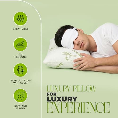 Bedding Essentials Soft Bamboo Memory Foam Pillow | Firm Support Pillow for Sleeping | Breathable Bamboo Cover | Premium Memory Foam for Back Support & Travel Use | 60 × 40 × 13 cm | Made in UK — view 6