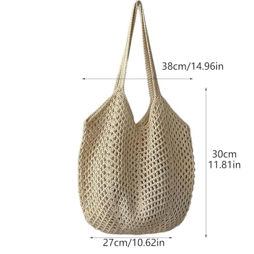 Openwork Mesh Crochet Straw Tote Bag for Women, Large Woven Hobo Handbag, Simple Summer Beach Bag (Red) — view 4