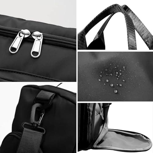 Sports Gym Bag Foldable Overnight Weekend Bags Womens Mens Duffel Bag with Shoes Compartment Water Resistant Holdall with Wet and Dry Separation Bag for Sports and Travel (Black) — view 4