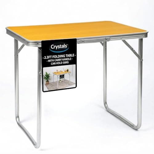Crystals 2.3ft Aluminum Folding Picnic Table | Lightweight & Portable Camping Table | Adjustable Height Outdoor Trestle Table for BBQ, Garden, Travel, & Events – Sturdy & Compact (Orange)