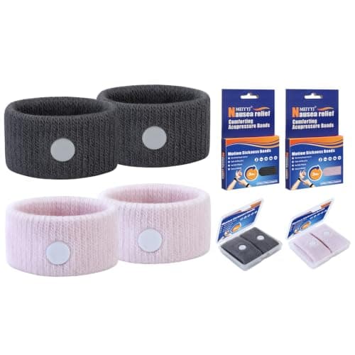 MEIYYJ Motion Sickness Bracelets Acupressure Relief for Motion Sickness Sea Sickness Wristbands for Adults & Kids,Morning Sickness Relief for Pregnant Women Ideal for Car Sea Air Tarvel-Gray/Pink