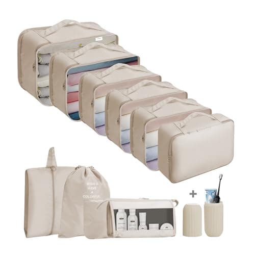 Jsdoin Packing Cubes for Suitcase,11 PCS Travel Luggage Packing Cubes for Backpack, Waterproof Essentials Suitcase Organiser Bags, Travel Accessories (Beige)