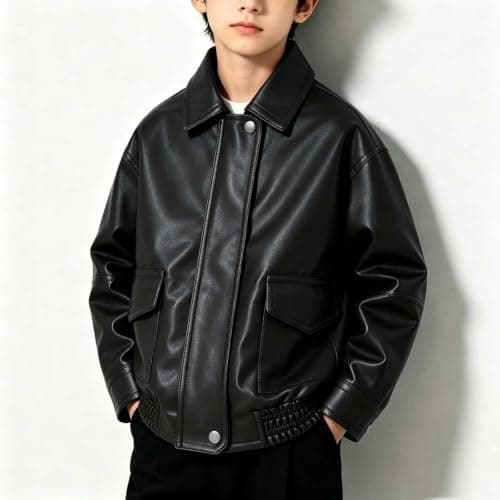 TTHVYE Kids Outdoor Casual Jacket Boys Girls Faux Leather Long Sleeve Zippered Lapel Vintage Biker Style Warm Top for Children Age 1-13 Years Windproof Athletic Daily Travel School Walking​ — view 6