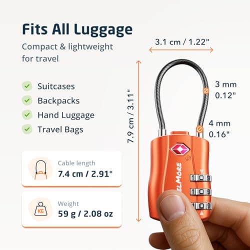 1-Pack TSA Approved Travel Combination Cable Luggage Locks for Suitcases & Backpacks | TSA Lock | Luggage Lock | Orange — view 2