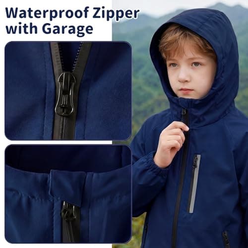 FILOWA Waterproof Raincoat Boys Hooded Rain Jacket, 13-14 years, Navy — view 4