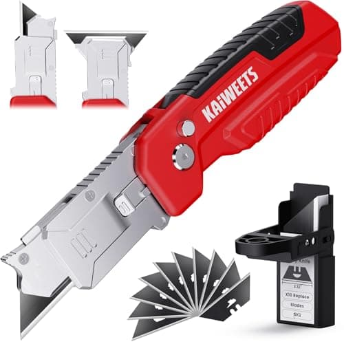 KAIWEETS 2-in-1 Utility Knife & Scraper, Folding Box Cutter with 3-Angle Locking, Zinc Alloy Body, 13 SK2 Blades with Storage, Heavy Duty Cutter for Cardboard, Carpet & DIY