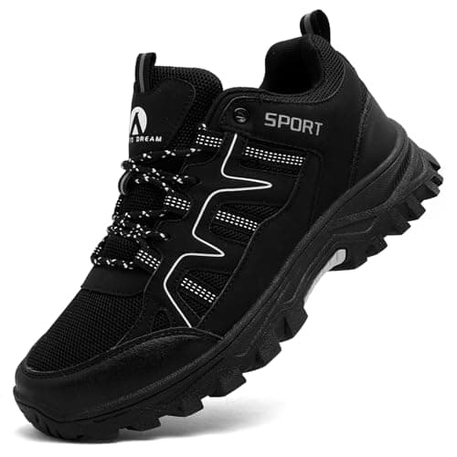ASOCO DREAM Hiking Shoes Mens Womens Walking Boots Lightweight Breathable Trekking Climbing Trainers Outdoor Backpacking Camping Sneaker,Black,8.5 UK