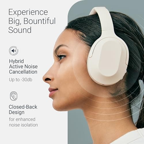 Status Core ANC Active Noise Cancelling Headphones - Cloud - Over Ear Head Phones w/Built-in Microphones - Wireless & Bluetooth + Detachable 3.5mm Wired - USB-C Charging Cable - 30 Hour Battery — view 2