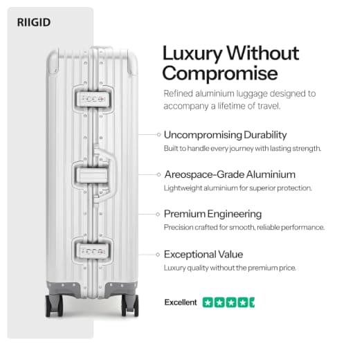 Riigid Silver 28 Inch Aluminium Suitcase Large, Hard Shell Check in Luggage with Removable Wheels, Zipperless TSA Lock, 8 Spinner Wheels, Metal Travel Suitcase, Large Silver Luggage, 77 x 50 x 27cm — view 2