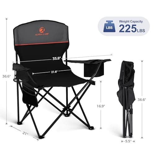 LET'S CAMP Set of 2 Camping Chairs for Adults Supports 120kg Black — view 3
