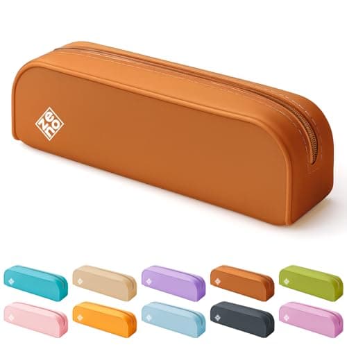 ZENO Silicone Pencil Case – Aesthetic Pencil Pouch for Women & Teens – Cute Pen Case, Orange Make Up Bag, Travel Organiser, Small Stationery Pouch, School Pencil Case – Terracotta Shore