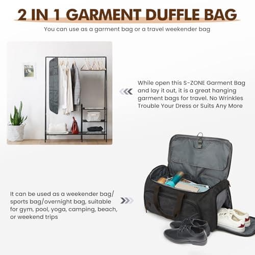 S-Zone Carry On Garment Bag for Travel Convertible Garment Duffle Bag Suit Bags for Men Women Travel 2 in 1 Hanging Suitcase Business Travel Bag with Toiletry Bag — view 5
