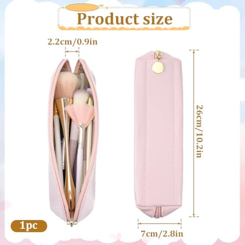 Leather Makeup Brush Bag with Zipper, Portable Travel Cosmetic Organizer Case, Compact Toiletry Pouch for Daily Work Essentials — view 2