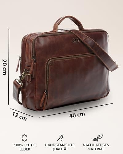 SID & VAIN Laptop Bag Simon XL Business Briefcase Real Leather 15.4 inch Laptop Portable Computer Satchel Leather Bag Women and Men — view 3