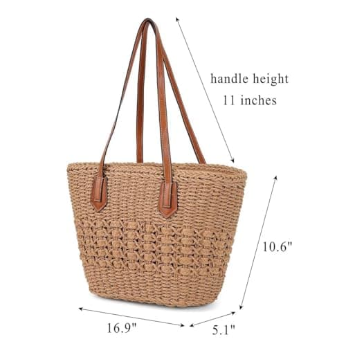 Pocadri Women's Straw Hobo Bag Woven Shoulder Bag Large Totes Summer Travel Beach Handbag Handmade Purse, Coffee — view 4