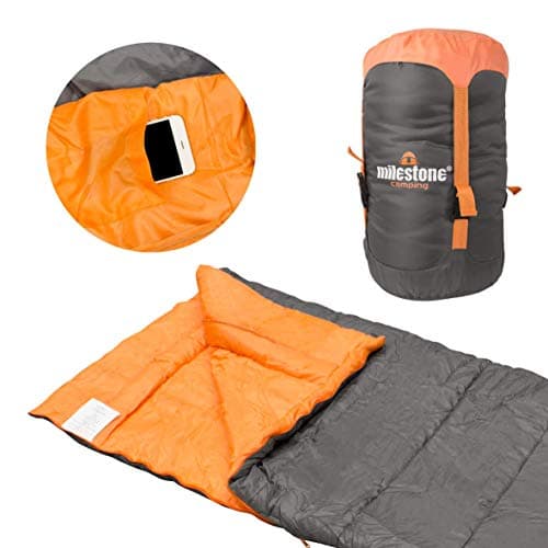 Milestone Camping, Grey, 26730 Single Envelope Sleeping Bag | 3 Season | Double Insulation | Full Length Dual Zip | Grey & Orange | Packs Down Tight | 210cm x 85cm — view 5
