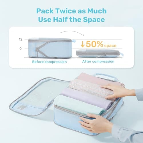 Compression Packing Cubes for Suitcases, Ultralight 8 Set Packing Cubes for Backpack Waterproof Luggage Packing Organizers Blue grey — view 2