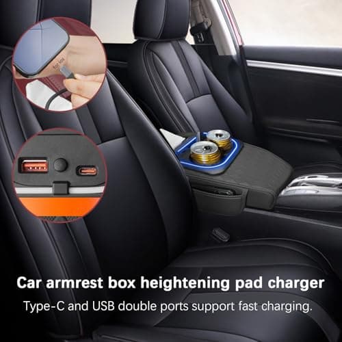 Car Armrest Organizer, with Light Tissue Box, Car Center Console Organizer, for Truck Vehicle SUV Automotive Sedan Pickup RV Interior Daily Travel — view 3