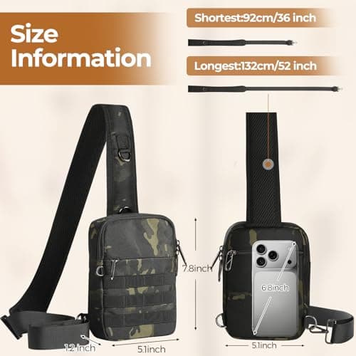 BROADREAM Tactical Anti-theft Sling Bag - Waterproof Crossbody Chest Pack for Men, Mini Shoulder Bag with Zipper Lock & RFID Blocking for Travel Work Sport — view 4