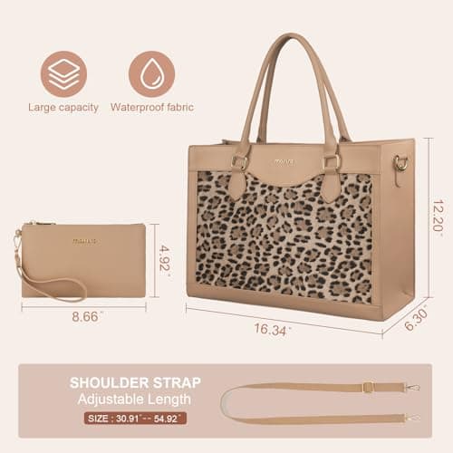 MOSISO Laptop Tote Bag, 15.6 inch PU Leather Laptop Bag, Apricot — view 4