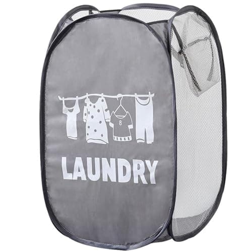 Laundry basket, foldable laundry basket with durable handle pop-up, portable mesh laundry bag with handle, perfect for family, children's room, university dormitory travel (black with pattern)