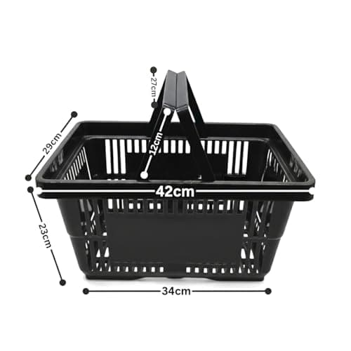 1x Black 22 Litre Plastic Shopping Basket with Handles Heavy-Duty HDPE Basket for Retail, Grocery & Convenience Stores Lightweight, Stackable — view 2