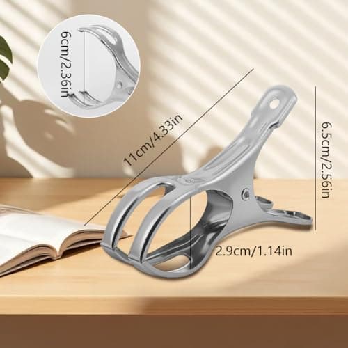 Alaoo 6 Pcs Beach Towel Clips, 11cm Large Stainless Steel Sunbed Towel Pegs Laundry Clip Towel Pegs for Sunbeds Sun Loungers, Blankets, Pool Chairs — view 2