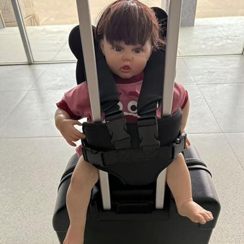 Toddler Suitcase Seat with Adjustable Belt, Portable Baby Seat on Suitcase, Cartoon Animal Ride on Luggage Seat for Travel (Black) — view 5