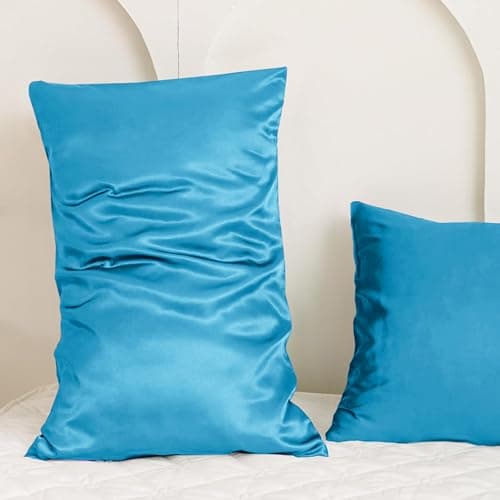 My home store Teal Blue Silk Pillow Cases 2 Pack - Antibacterial Hypoallergenic Travel Pillowcases Silk Standard Size 50x75 cm — view 2