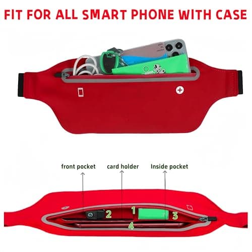 YITORMAN Slim Running Belt,Running Waist Packs,Running Band for iPhone,Waist Bag for Workout Jogging,Walking,Travel Money Belt Running Gift Gear Accessories (Red) — view 4