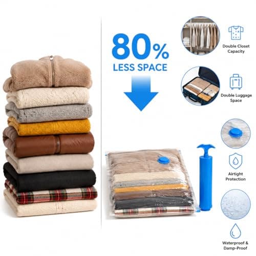 2 Pack Vacuum Storage Bags, 100 x 130cm Extra Large Reusable Vacuum Seal Bags with Hand Pump, Airtight Double Zip Seal Space Saver Bags for Clothes, Duvets, Bedding & Travel — view 6