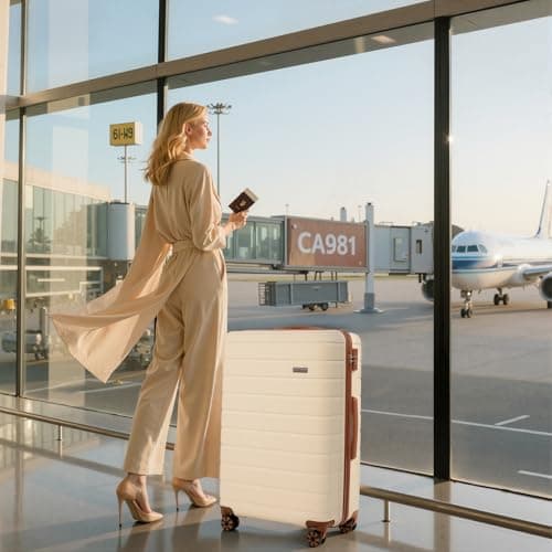 Cosbarn Luggage Sets 5 Piece Suitcases with Wheels, 5 Piece Sets (20/24/28/DB/TB), Fashion (Beige) — view 2