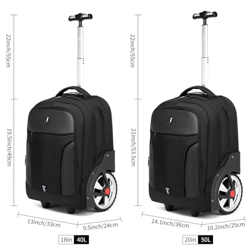 RUCYEN Rolling Backpack,Waterproof Backpack with Wheels for Business and Travel Commuter, Carry on Backpack with Laptop Compartment, Fit 17 Inch Laptop, Wheeled Backpack for Adults — view 3