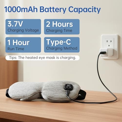 Cordless Heated Eye Mask for Dry Eyes, Electric Warm Eye Compress with 4 Heat Levels 4 Time Settings, 1000mAh Rechargeable Eye Heating Pad with 2 Detachable & Washable Covers (White, Grey) — view 5