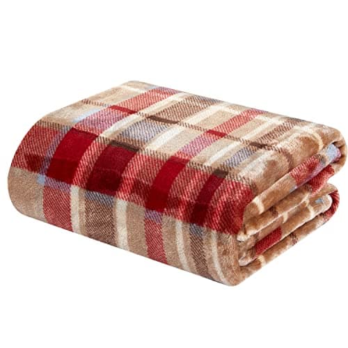 DREAMLANDING Fleece Throws For Sofa Bed Chair Soft Colorful Oversized, Decorative Ultra-Plush Throw Blanket (130x150cm, Red Plaid) — view 2