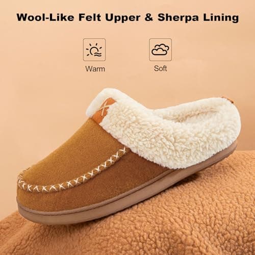 LongBay Women's Warm Slippers Memory Foam Winter House shoes 5-6 UK, Camel — view 4