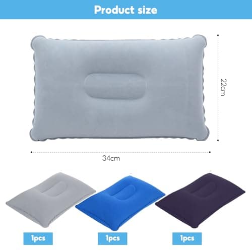 KUIZHEN 3Pcs Inflatable Pillow, 22 x 34cm Camping Pillow in Flocked Fabric — view 2