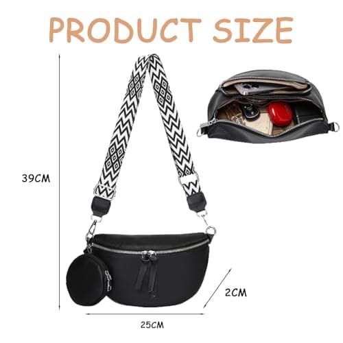 SSKHE Women’s Fashion Crossbody Waist Bag Set, Soft Vegan PU Leather Belt Bag + Matching Coin Purse, Large Capacity, Adjustable Wide Strap, for Travel, Work (Black, One Size) — view 4