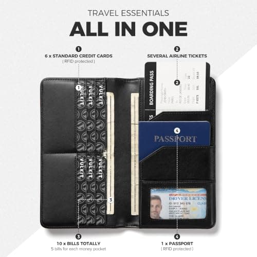 VULKIT Passport Holder Travel Wallet, Leather Passport Holder Cover RFID Blocking Travel Document Organiser for Women Men — view 2