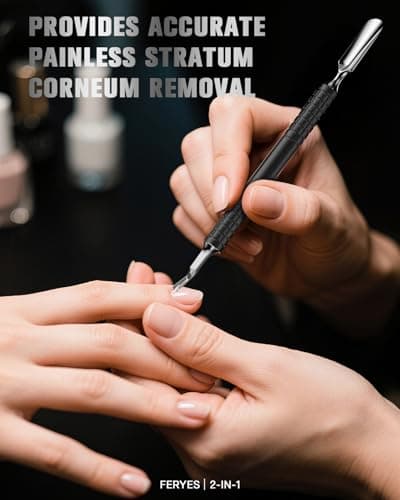 FERYES Cuticle Pusher with Fork, 2-in-1 Cuticle Remover Tool, Upgraded Stainless Steel Cuticle Trimmer Nail Care Tool for Manicures- Black(5.8 Inches — view 6