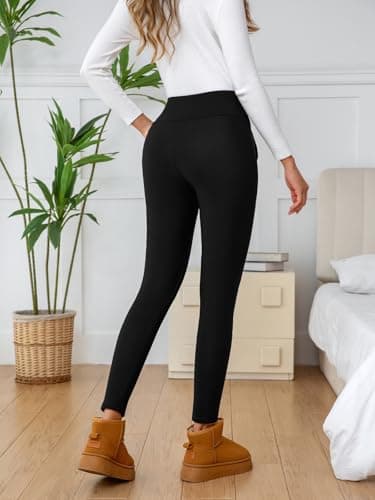 CrystErzoix Fleece Lined Leggings Women High Waisted Thermal Leggings Thick Ladies Sports Yoga Leggings Winter Warm with Pockets, Black L 2-Pack — view 3