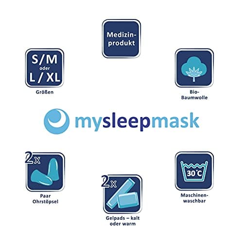 mysleepmask Sleeping Mask with 2 Ear Plugs and 2 Gel Pads, Comfortable Organic Cotton for Absolute Peace and Darkness, Developed in Germany, Head Circumference Approx. 54-58 cm, S/M — view 4
