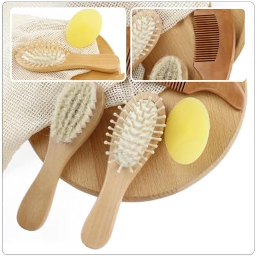 DEARMAMY Bath Brush and Comb Kit with Soft Wool Bristles and Beech Wood Handle, Gentle Hair Cleaner to Promote, and Bathing at Home or Travel — view 6