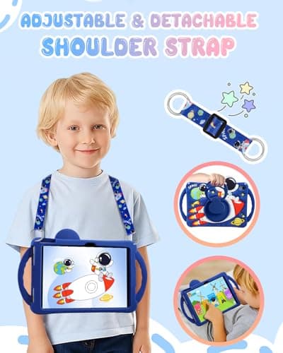 Kokaade Kids Case for iPad A16 11th (2025) /10th (2022) Generation 11 Inch - for Boys Girls Teens Cute Cartoon Astronaut Spaceship Silicone Case with Strap & Rotating Stand & Handle Tablet Cover — view 5