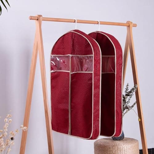 Garment Bag for Hanging Clothes, 2025 New Breathable New Three-Dimensional Coat Fur Clothing Dust Cover Extended Down Jacket Mink dust Bag Coat Cover Hanging Type ﻿ (Red 88 * 60 * 10CM) — view 4