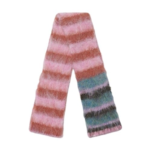 YUXITA Color Blocking Stripe Knit Scarf Soft Knitting Fabric Neckerchief Lightweight Unisex Winter Accessory For Family Travel