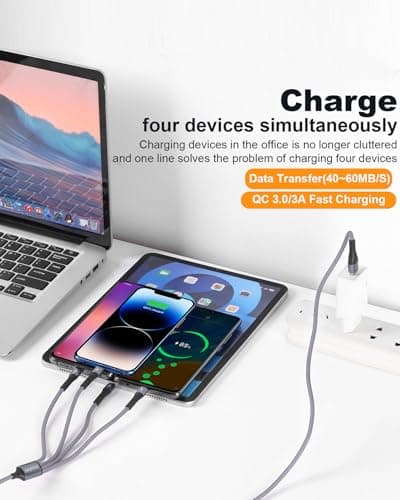 SIQIWO 4 in 1 USB C Charger Cable, 3A Fast Charging Type C Cord 1.2M Grey — view 2
