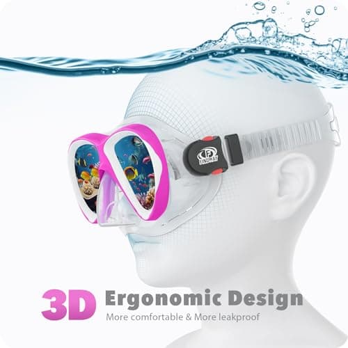 Findway Snorkel Mask for Kids,Swimming Goggles Kids with Nose Cover for 4-14 Year Olds Boys and Girls Swim Goggles Comfortable Fit,Waterproof,No Leakage,Rose red White Diving Masks for Children — view 3